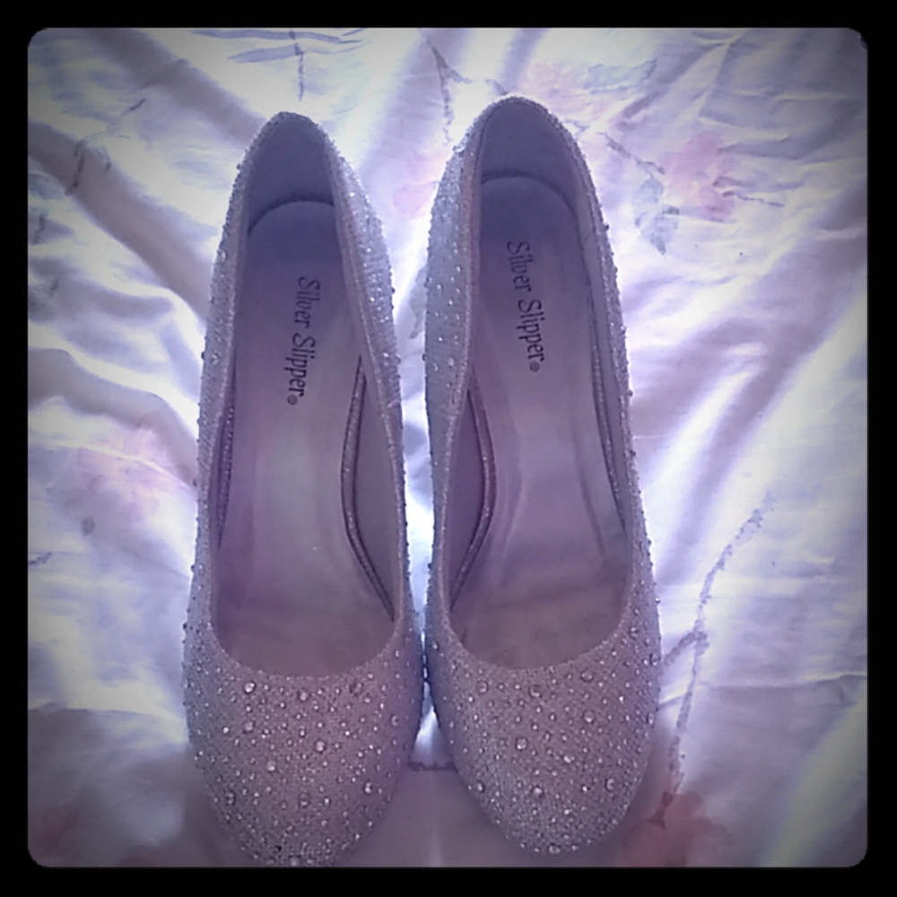 Silver bedazzled heels